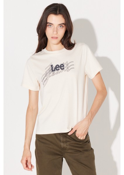 Regular Fit Normal Kesim Pamuk Bisiklet Yaka Ekru Tişört