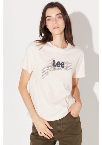 Regular Fit Normal Kesim Pamuk Bisiklet Yaka Ekru Tişört fiyatları