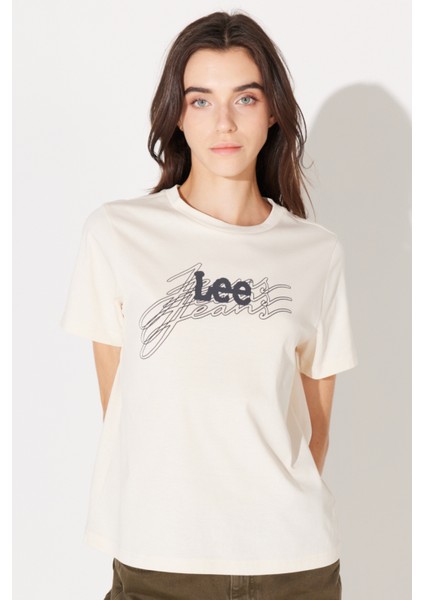 Regular Fit Normal Kesim Pamuk Bisiklet Yaka Ekru Tişört modelleri