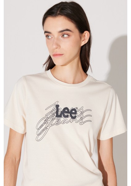 Regular Fit Normal Kesim Pamuk Bisiklet Yaka Ekru Tişört fırsatları