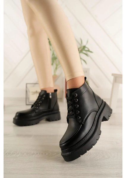 Poli Hafif Taban Bağcıklı&fermuarlı Casual Kalın Taban Kadın Bot Siyah fiyatları
