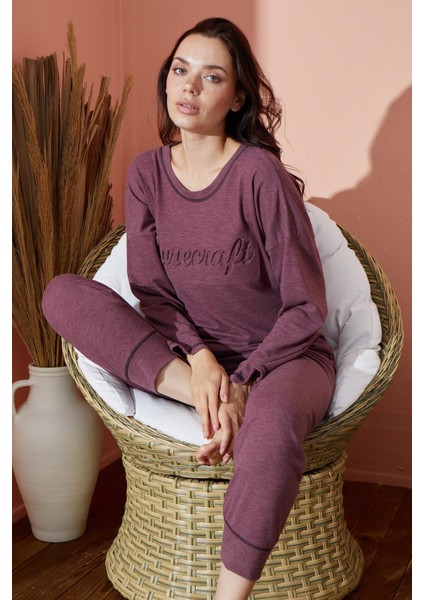 Kadın Baskılı Pijama Takımı Kaşmir Kışlık Pijama Takımı Waynap 8951