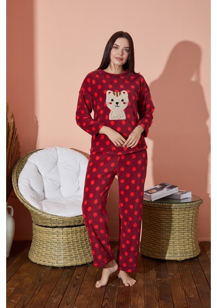 Kadın Kışlık Polar Pijama Takımı Desenli Peluş Takım Waynap 8890