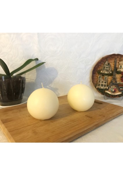 2'li Vanilya Kokulu Krem Top Mumlar 8 cm Çap