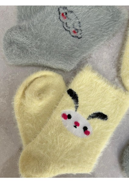 Sky Socks 2'li Peluş Kışlık Yumuşak Yünlü Kokulu Sarı-Yeşil Uyku Çorabı