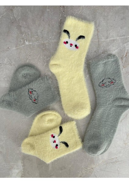 Sky Socks 2'li Peluş Kışlık Yumuşak Yünlü Kokulu Sarı-Yeşil Uyku Çorabı