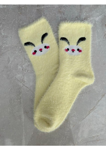 Sky Socks 2'li Peluş Kışlık Yumuşak Yünlü Kokulu Sarı-Yeşil Uyku Çorabı