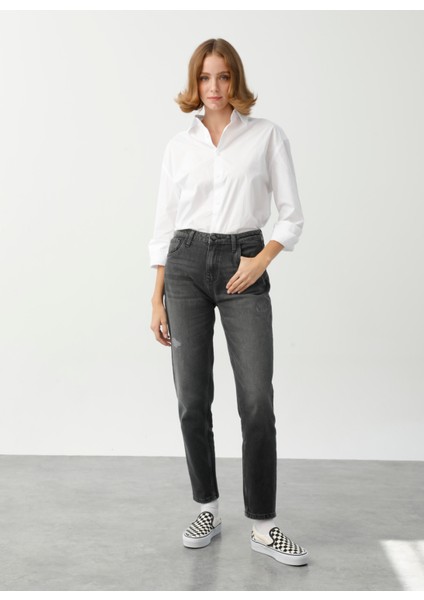 SANDY Mom Fit Antrasit Kadın Jean Pantolon