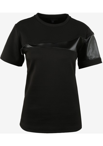 Bisiklet Yaka Düz Siyah Kadın T-Shirt B3WL-TST23