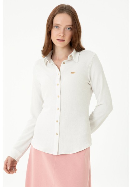 Slim Fit Gömlek Yaka Taş Kadın Gömlek Nanette