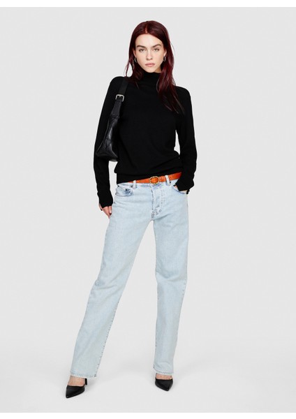 Dik Yaka Regular Fit Siyah Kazak Kadın 102HM2174