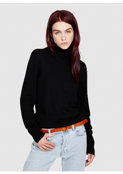 Dik Yaka Regular Fit Siyah Kazak Kadın 102HM2174 fırsatları