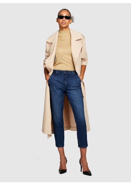 Yüksek Bel Slim Fit Mavi Kadın Pantolon 44ZALF02J