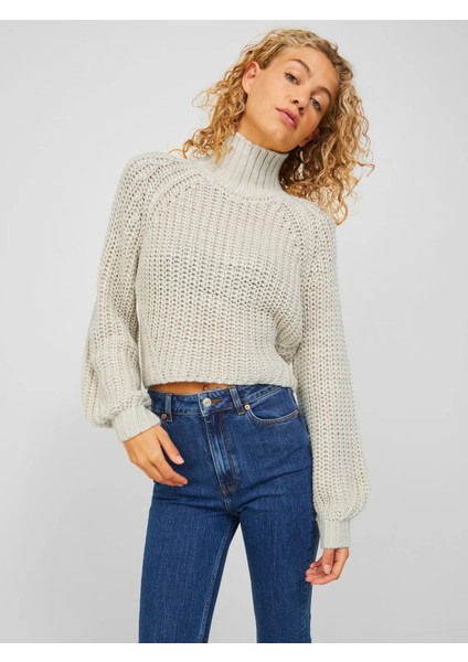 Boğazlı Yaka Örme Bej Kadın Kazak 12213689