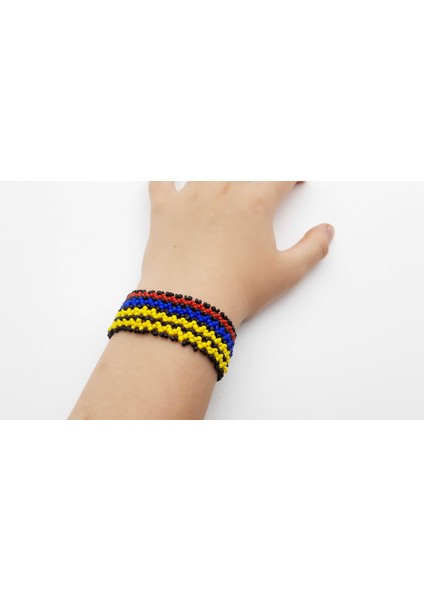 Kilim Desenli Kum Boncuklu Esnek Bayan Bileklik Model 08