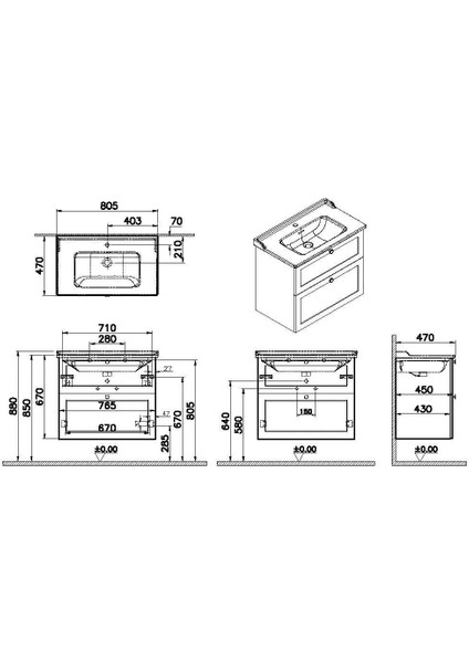 Root Classic Lavabo Dolabı 80Cm 2 Çekmeceli Mat Lacivert 68874 fiyatları