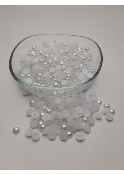 8 mm Plastik Yarım Inci (1 Pakette 100 Gr) Beyaz Renk