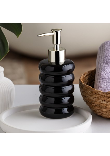 3204 Porselen Sıvı Sabunluk - Tezgah Üstü Banyo Mutfak Lavabo Sabunluğu - 275 cc Siyah