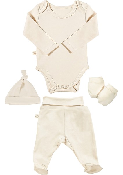 Pure 4 Parça Bebek Uzun Kollu %100 Pamuk Bodysuit Pijama Takımı Yenidoğan Organik Bebek Hediye Seti