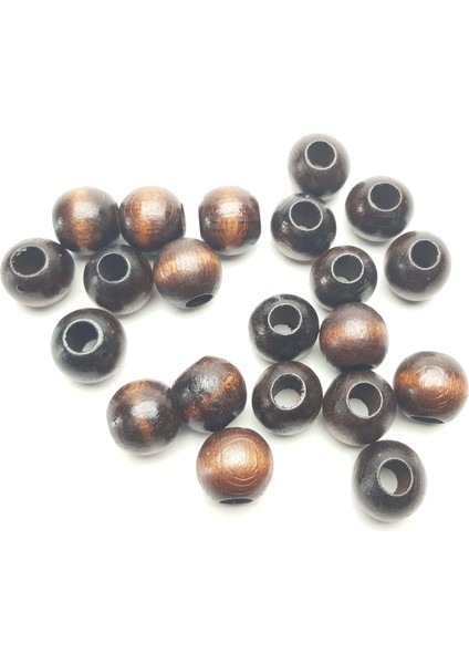 Doğal Kahverengi Ahşap Boncuk Cilalı Dairesel 22 mm 120 gr