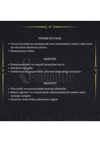 Sertifikalı Pembe Kuvars,Ametist ve Hematit Kadın Doğal taş Set Bileklik 6mm ve 8mm