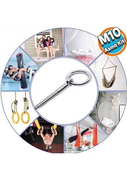 Metal Paslanmaz M10 Vidalı Gerdirme Sabitleme Çekme Kaldırma Tavan Kancası Asma Kit