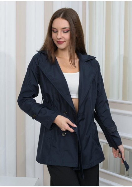 Kadın Kısa Trençkot Lacivert modelleri