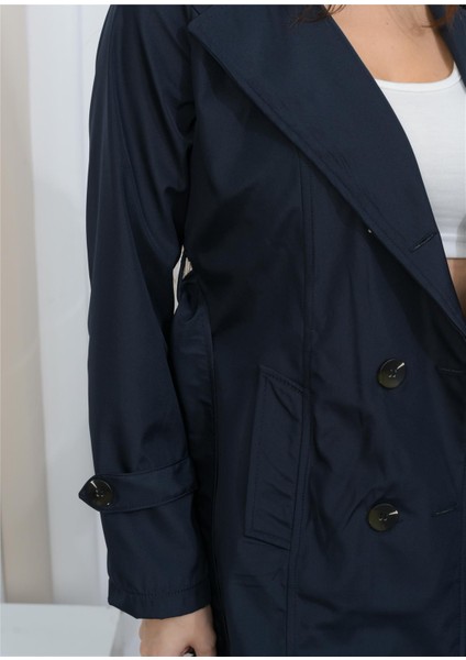 Kadın Kısa Trençkot Lacivert indirimleri