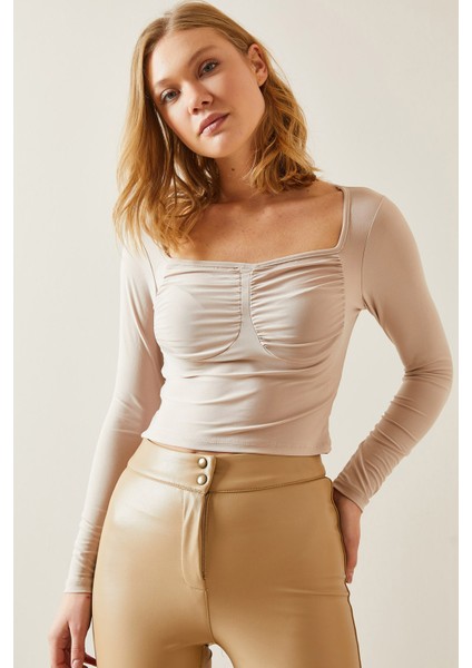 Bej Gögüs Drapeli Kare Yaka Bluz 4KXK2-47697-25