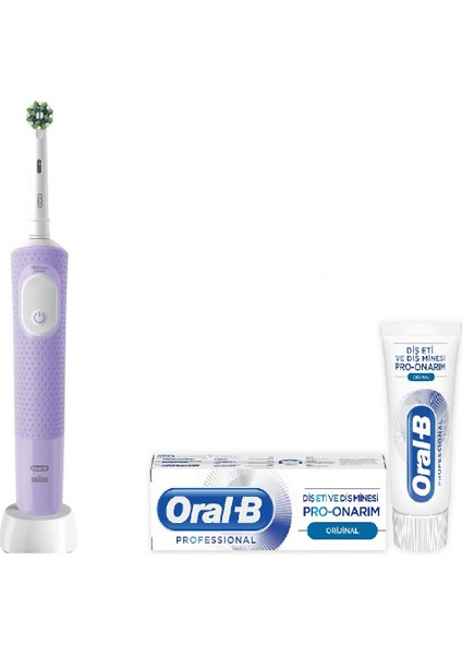 Şarjlı Elektrikli Diş Fırçası Vitality Pro Lila + Oral-B Pro Onarım 50 ml Diş Macunu