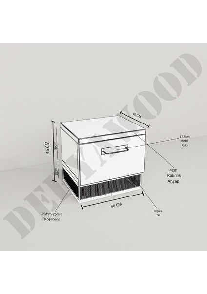 Nova Masif Ahşap Çekmeceli KOMODIN-40X40X45 cm