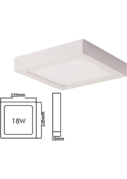 18W Beyaz Sıva Üstü Kare Led Panel 6000K