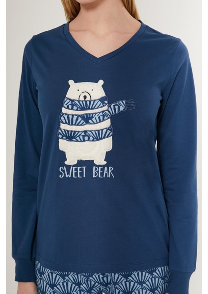 Kadın Mavi Uzun Kol Pijama Takımı fırsatları