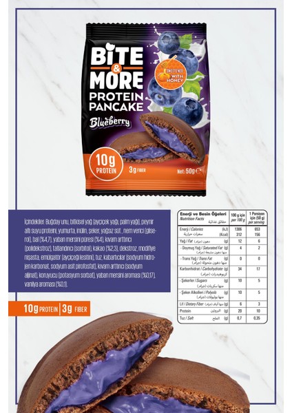 Bite & More Protein Cocoa Pancake  Proteinli Kakao Pankek 50 gr Blueberries