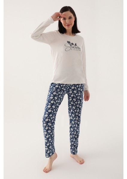 Kadın Beyaz Uzun Kol Pijama Takımı modelleri