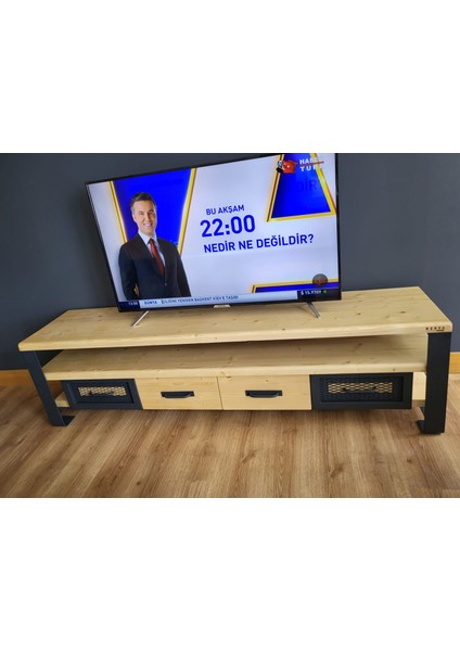 Masif Ahşap Demir Çekmeceli Tv Ünitesi 45 x 160
