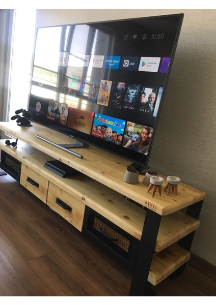 Masif Ahşap Demir Çekmeceli Tv Ünitesi 45 x 160