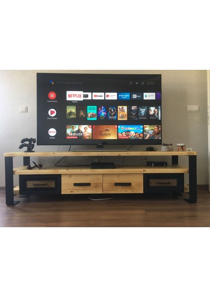 Masif Ahşap Demir Çekmeceli Tv Ünitesi 45 x 160