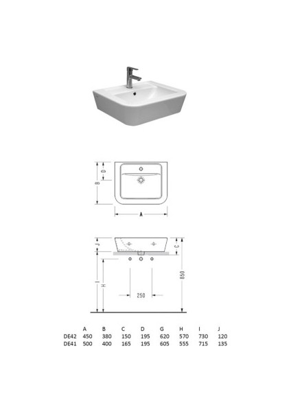 Lavabo Tezgah Üstü Veyaduvara Monte 45X38 cm