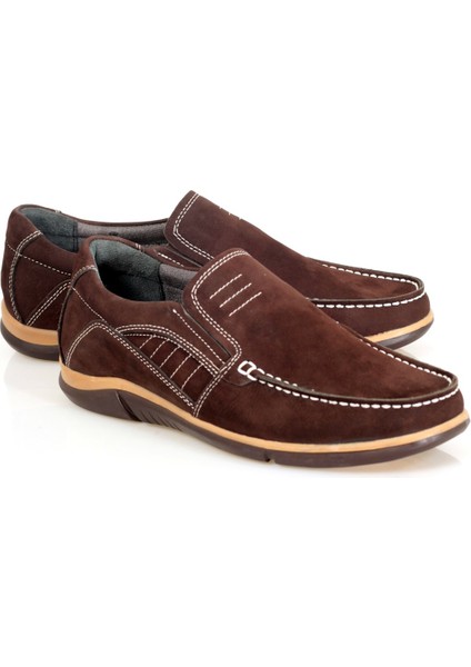 Kahverengi Nubuk Deri Yandan Lastikli Erkek Ayakkabısı
