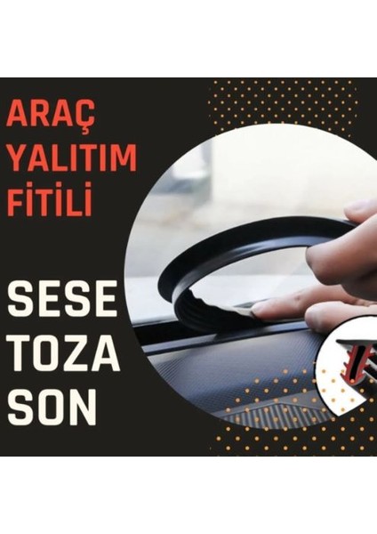 Araç Torpido Göğüs Konsol Ön Cam Arası 1.65 cm Fitil Araç Yalıtım Fitili Siyah