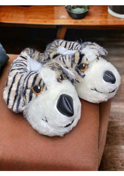 Kadın Zebra Bej Köpek Figürlü Ortopedik Ev Panduf Ayakkabısı