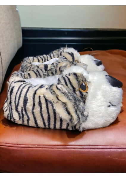 Kadın Zebra Bej Köpek Figürlü Ortopedik Ev Panduf Ayakkabısı