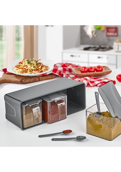 Baharatlık Seti 3'lü Standlı Kendinden Kaşıklı Baharatlık Seti Üç Bölmeli 600 ml Baharat Takımı fiyatları