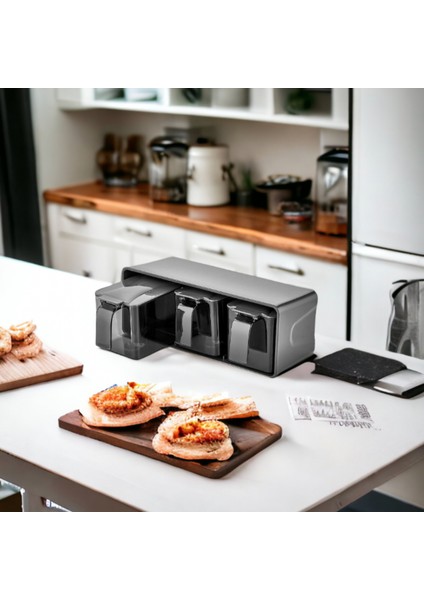 Baharatlık Seti 3'lü Standlı Kendinden Kaşıklı Baharatlık Seti Üç Bölmeli 600 ml Baharat Takımı modelleri