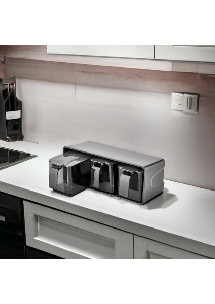 Baharatlık Seti 3'lü Standlı Kendinden Kaşıklı Baharatlık Seti Üç Bölmeli 600 ml Baharat Takımı fırsatları