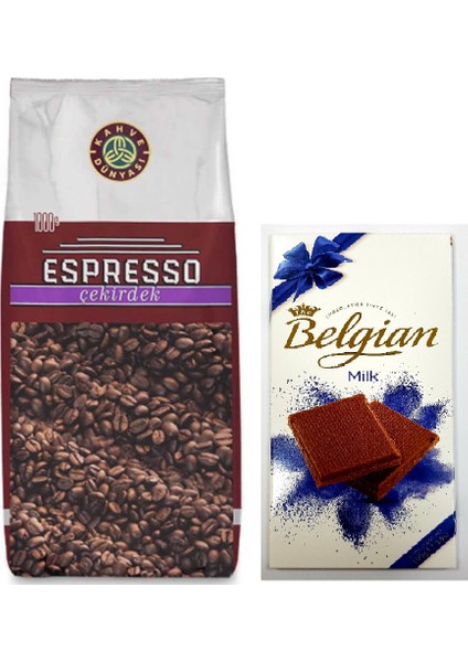 Espresso Çekirdek 1 kg ve Ikea Belgian Milk Chocolate 100 gr