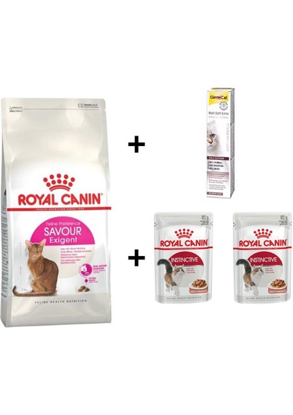 Savour Exigent Kuru Kedi Maması 4 kg + 2 Adet Rc Yaş Mama 85 gr + 20 gr Gimcat Malt