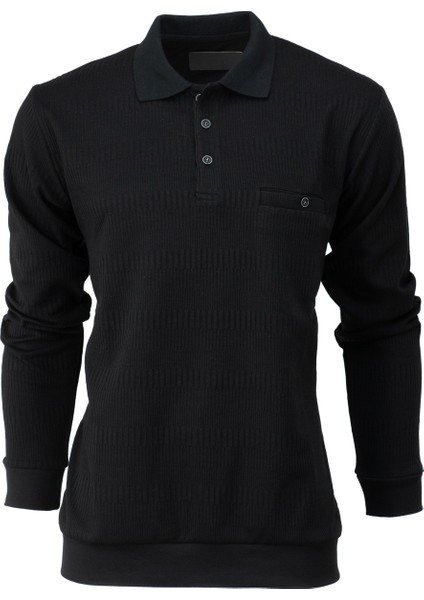 Erkek Mevsimlik Düğmeli Polo yaka Uzun Kollu Fileto Cepli Rahat Kesim Tam Kalıp Jakarlı Model Likralı Pamuklu Kumaş Sweatshirt