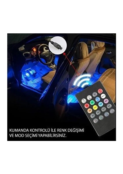 Araç Içi Ayak Altı LED Sese Duyarlı Rgb 12 LED Kumandalı